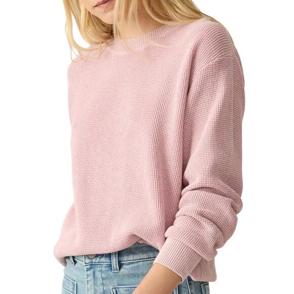 Faherty Pink Zephyr Sunwashed Relaxed Waffle Crewneck Sweater